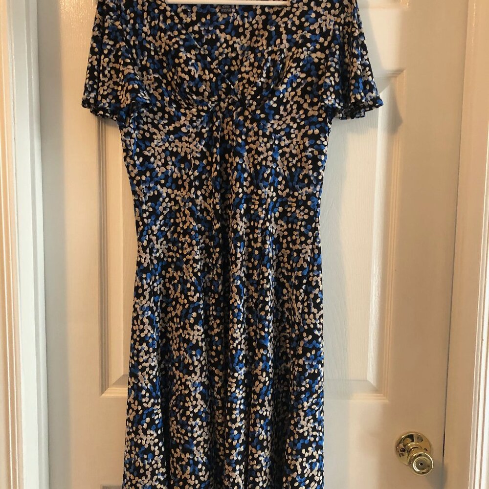 Chaps Blue & Tan Spotted Print Midi Dress
